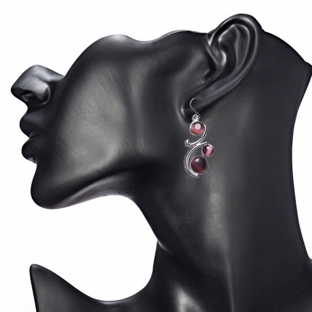 Antiqued Silver Boho Aubergine Gem Earrings - Picture 5 of 7